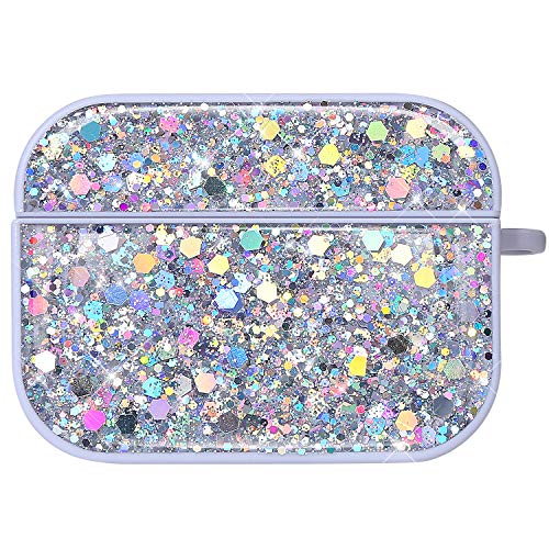 PHEZEN AirPods Pro Case,Glitter Case for AirPods Pro Case Cover,Women Girls Sparkle Bling Shiny Diamond Hard Shell Protective Hard Case Cover for AirPods Pro Earphone,Silver