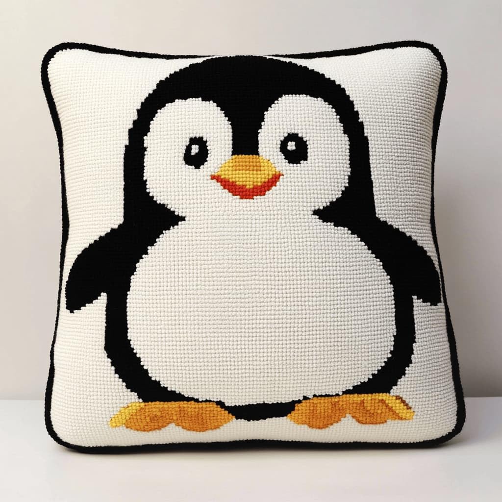 Kitquiver Latch Hook Cushion Kits Penguin 43X43Cm