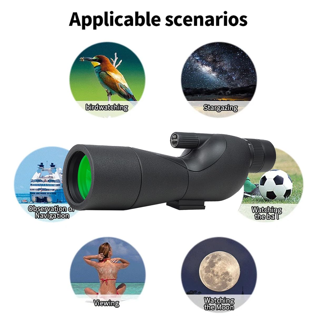 Enzemit Cannocchiale professionale per esterni, ingrandimento 25-75x, per birdwatching, obiettivo da 60 mm, zoom monoculare, telescopio portatile da viaggio con treppiede