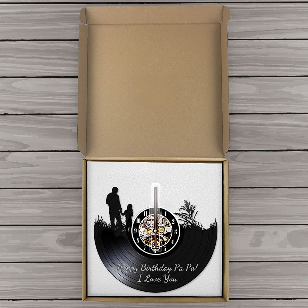 ELD 30cm Happy Hirthday Day Papa Clocks Wall Home Decor Ti Amo con la Luce Disco in Vinile Reloj Pared Modern Black Hanging 3D Grande con 7 Colori Cambia Regali per Gli Amici Luci della Lampada