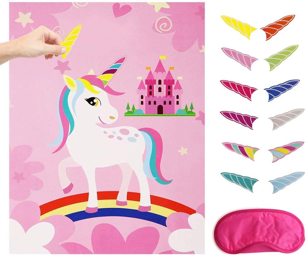 LOKIPA Pin the Horn on the Unicorn Birthday Party Game with 12 Horns