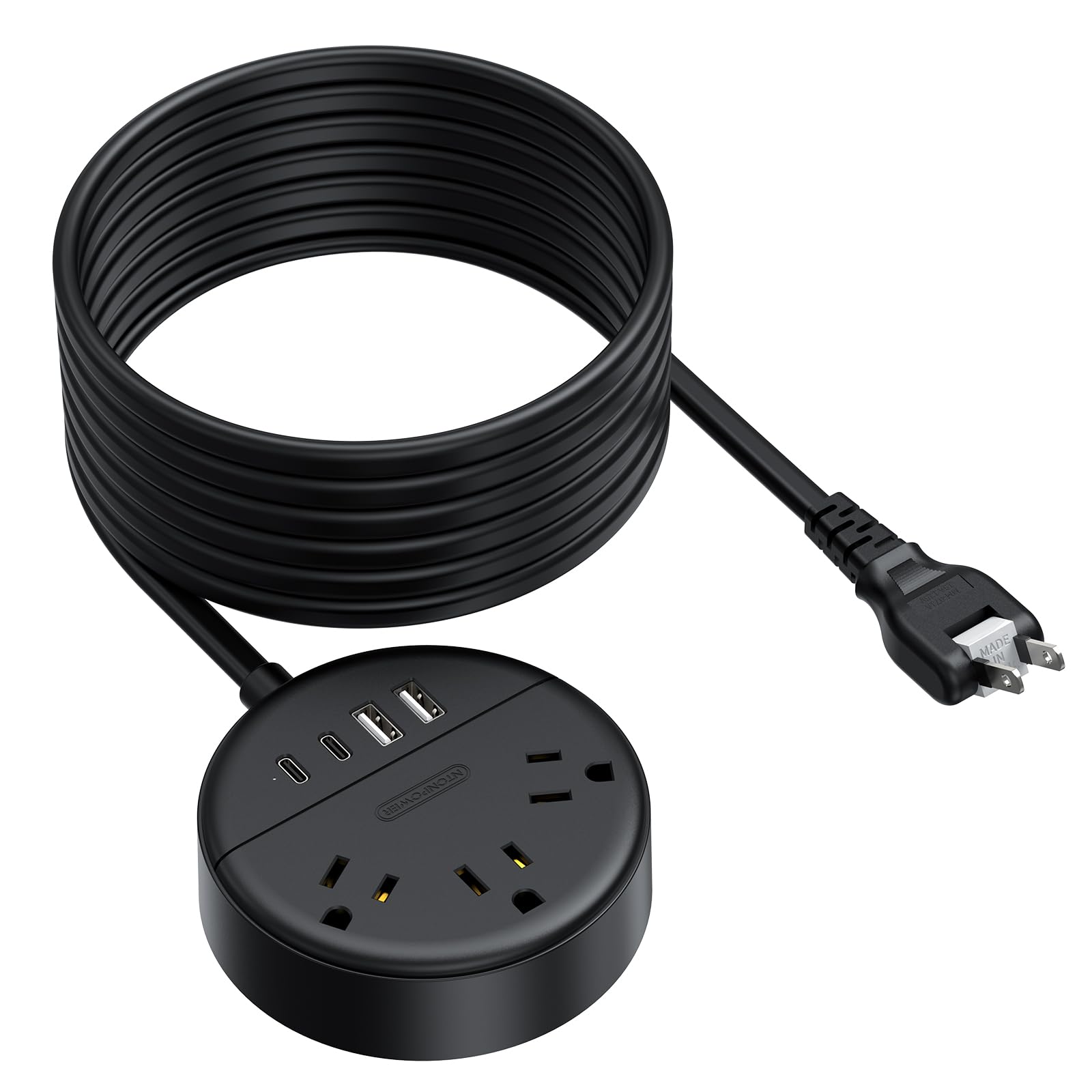 NTONPOWER 2 Prong Extension Cord 15ft, 1875W/15A 2 Prong Power Strip, 2 Prong to 3 Prong Outlet Adapter with Rotatable Plug, 3 AC Outlets 4 USB(2 USB C), Wall Mount, Ideal for Older House, Home Office