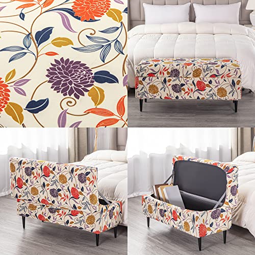 Image of FUANGUI Ottoman Cover Slipcovers Rectangular Printed Folding Stretch Storage Bench Footrest Sofa Stool Covers Footstool Protector Cover with Elastic Bottom, Removable Washable,Large