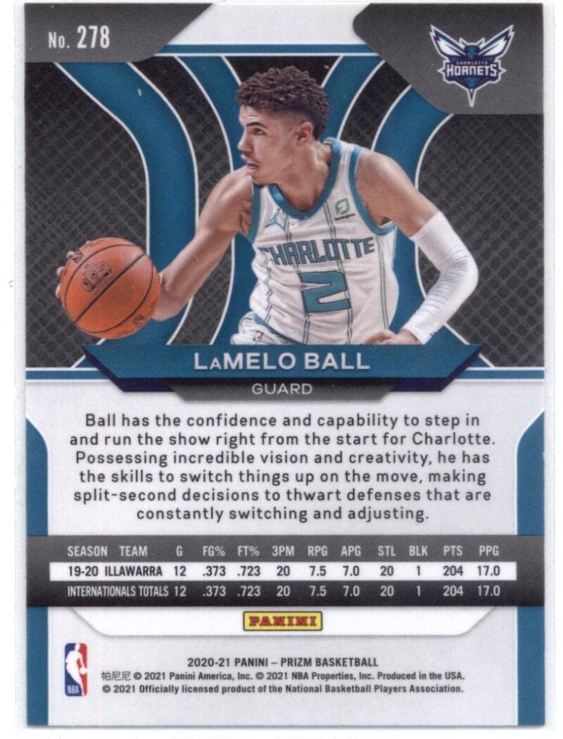 Amazon.com: 2020-21 Panini Prizm #278 LaMelo Ball Charlotte