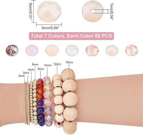 Miniatura 2 de PH PandaHall 350 cuentas de vidrio Rondelle facetadas, 7 colores, serie rosa, 0.316 x 0.236 pulgadas, agujero de 0.039 pulgadas para fabricación de
