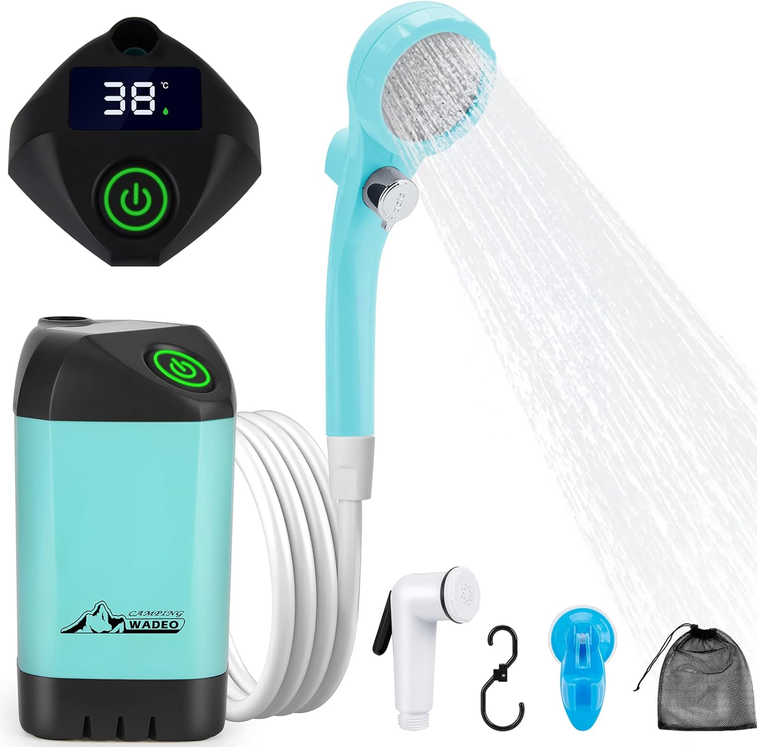 WADEO Camping Shower Kit, Outdoor Electric Shower Rechargeable Pump with Intelligent Digital
