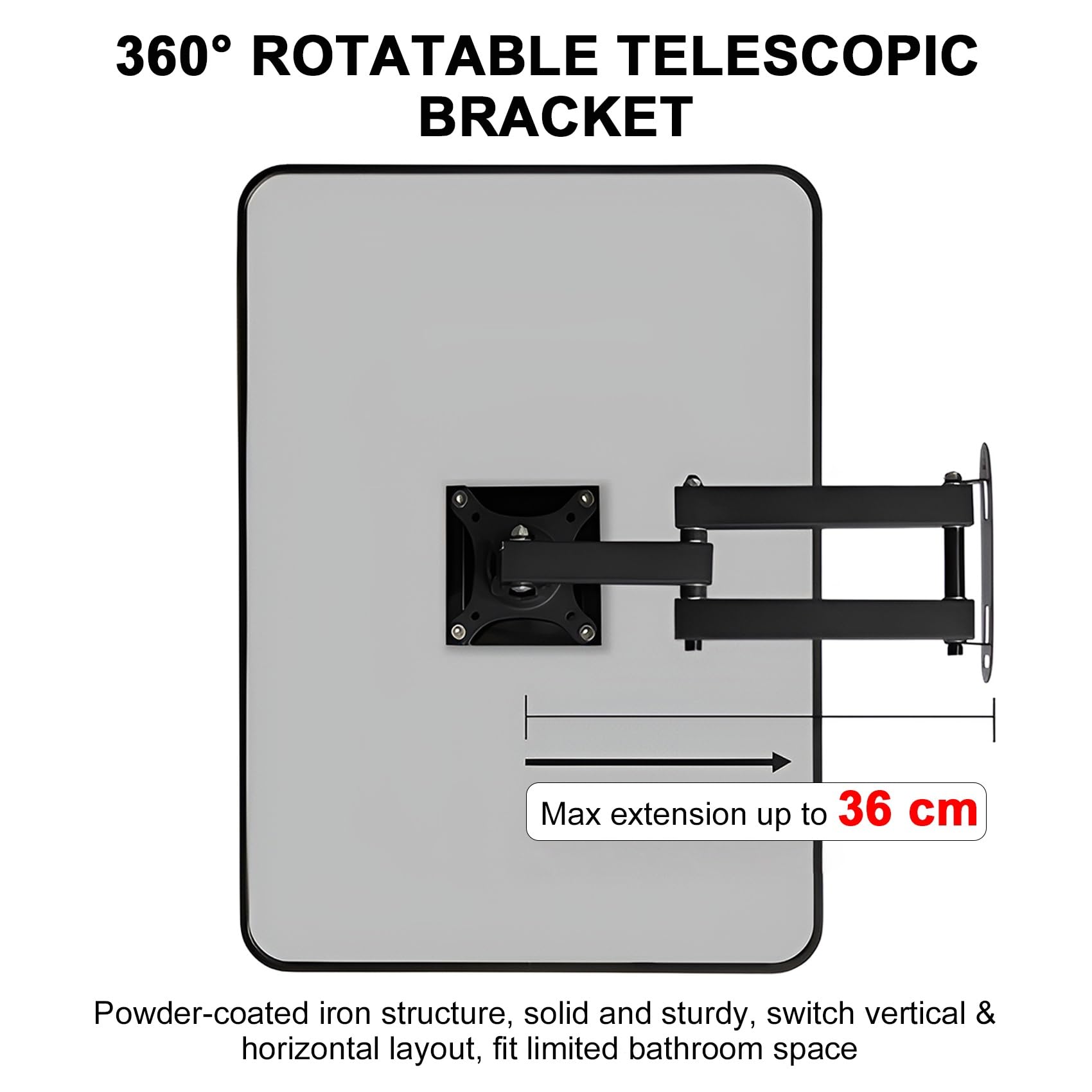 Specchio Bagno Orientabile con Braccio Estensibile 36cm, Specchio Parete