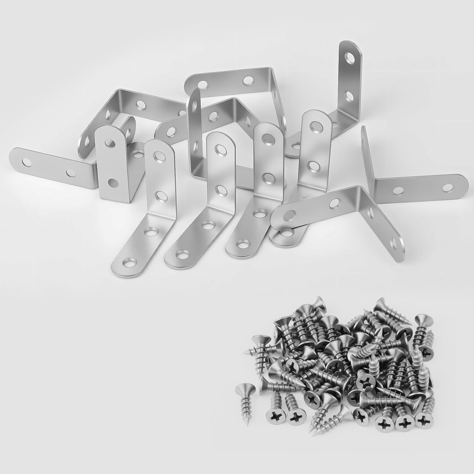 20 Connettori Angolari in Acciaio Inox 50×50mm Grado 90° Rinforzati Antiruggine con 80 Viti Design a L/Angoli Arrotondati per Scaffali Tavoli Sedie Montaggio Mobili