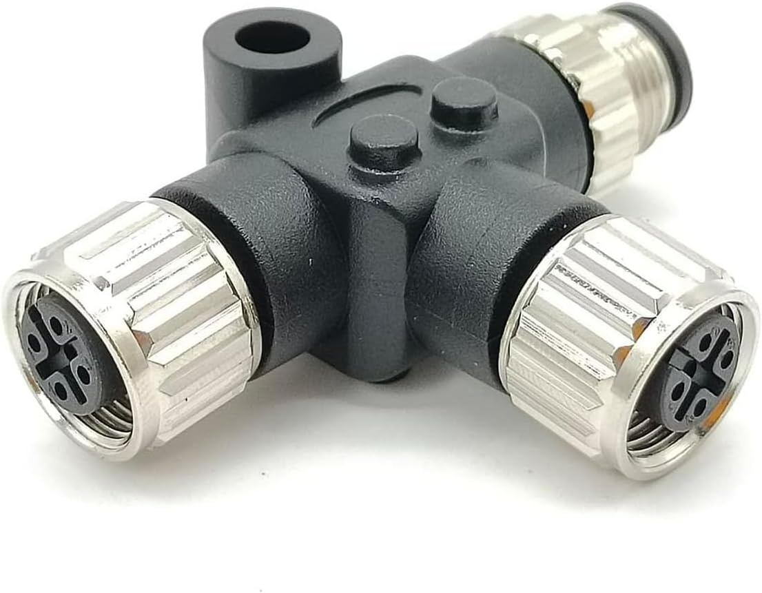 Elecbee M12 T Connector 5 Pin Male to Female A Code Unshiled Adapter Waterproof Female to Male 5 Pin M12 Waterproof Connector (5)
