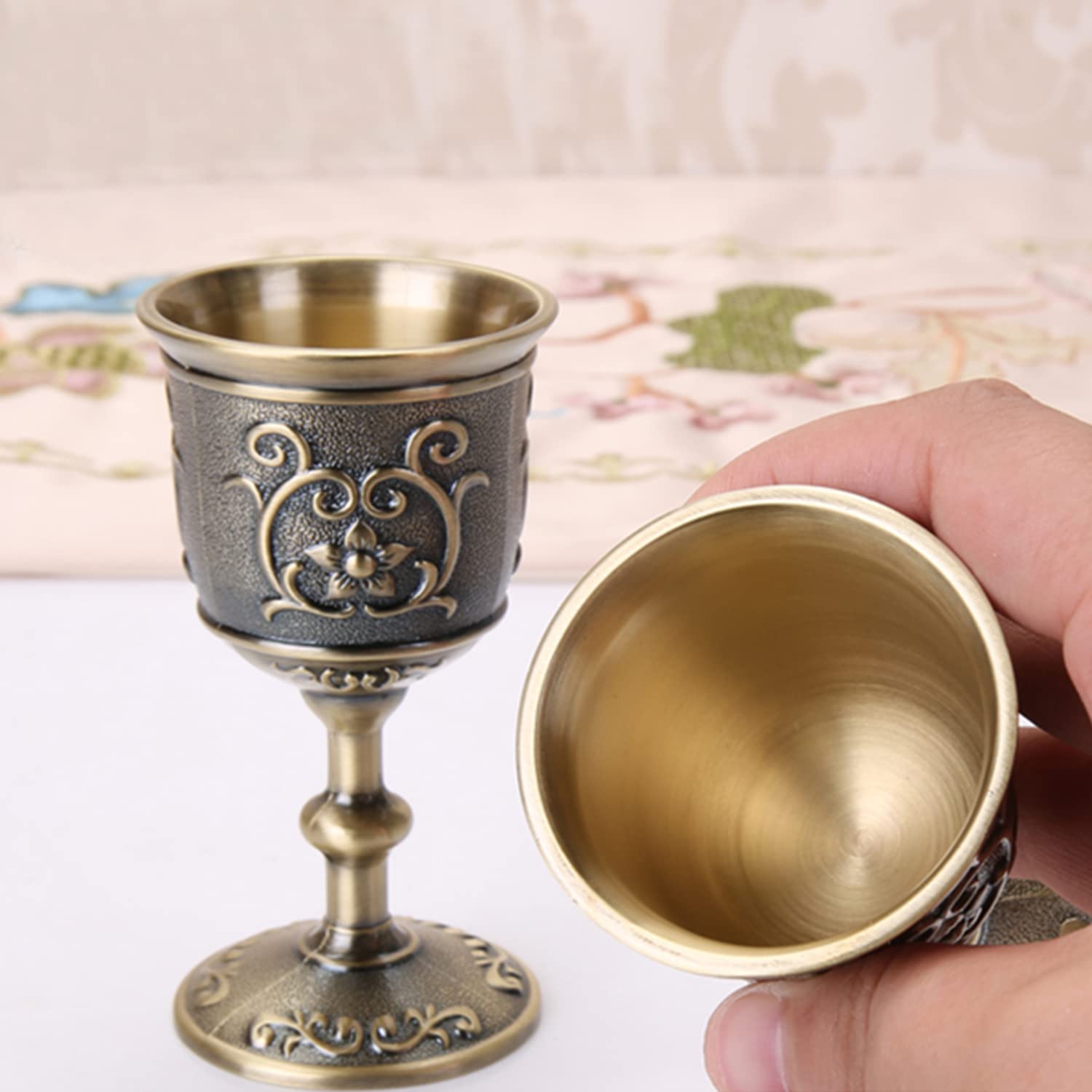 Bronzen Wijnbeker, Vintage Beker Middeleeuwse Kelk Reliëf Beker
