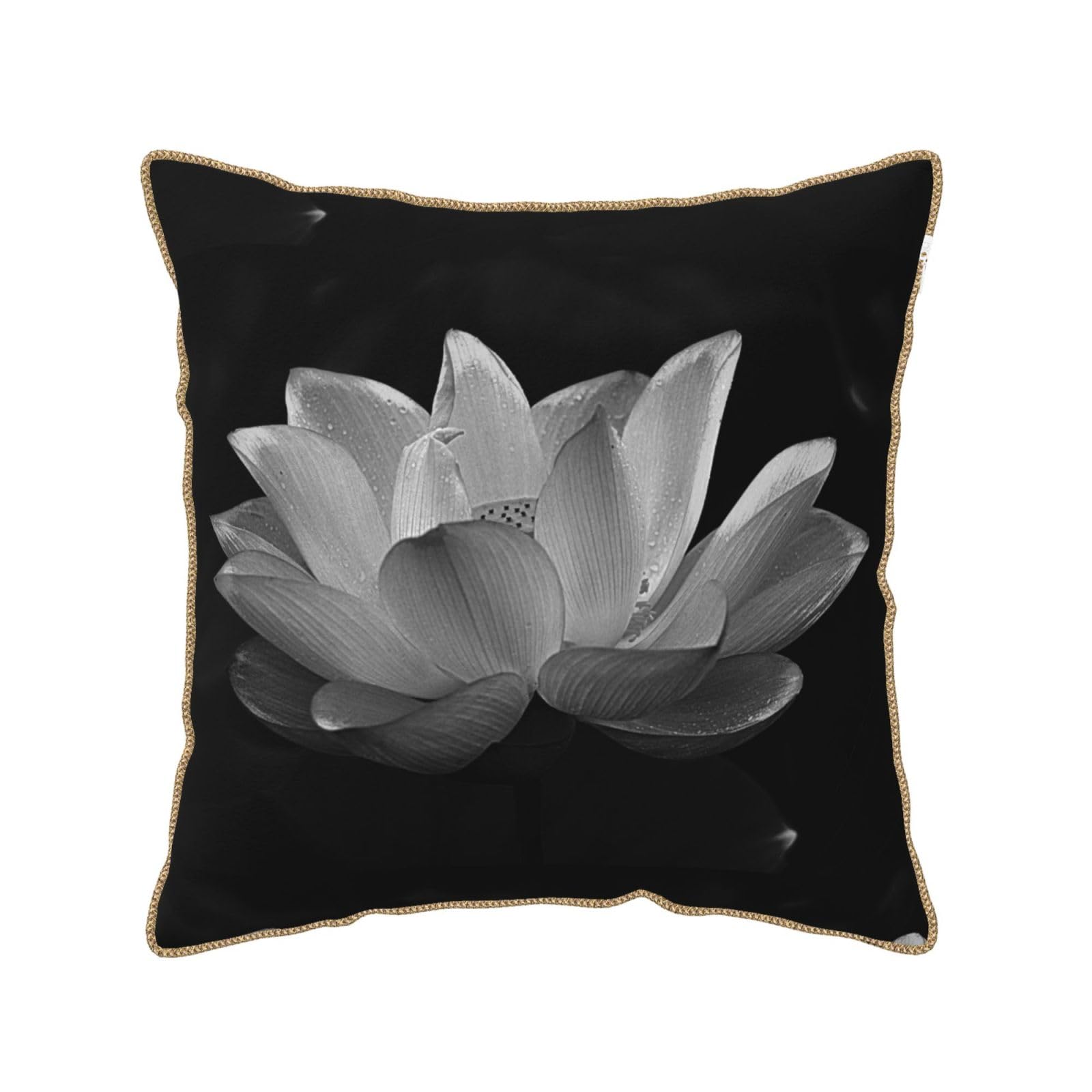Housse de coussin en velours doux motif fleurs noir et blanc pour décoration maison moderne