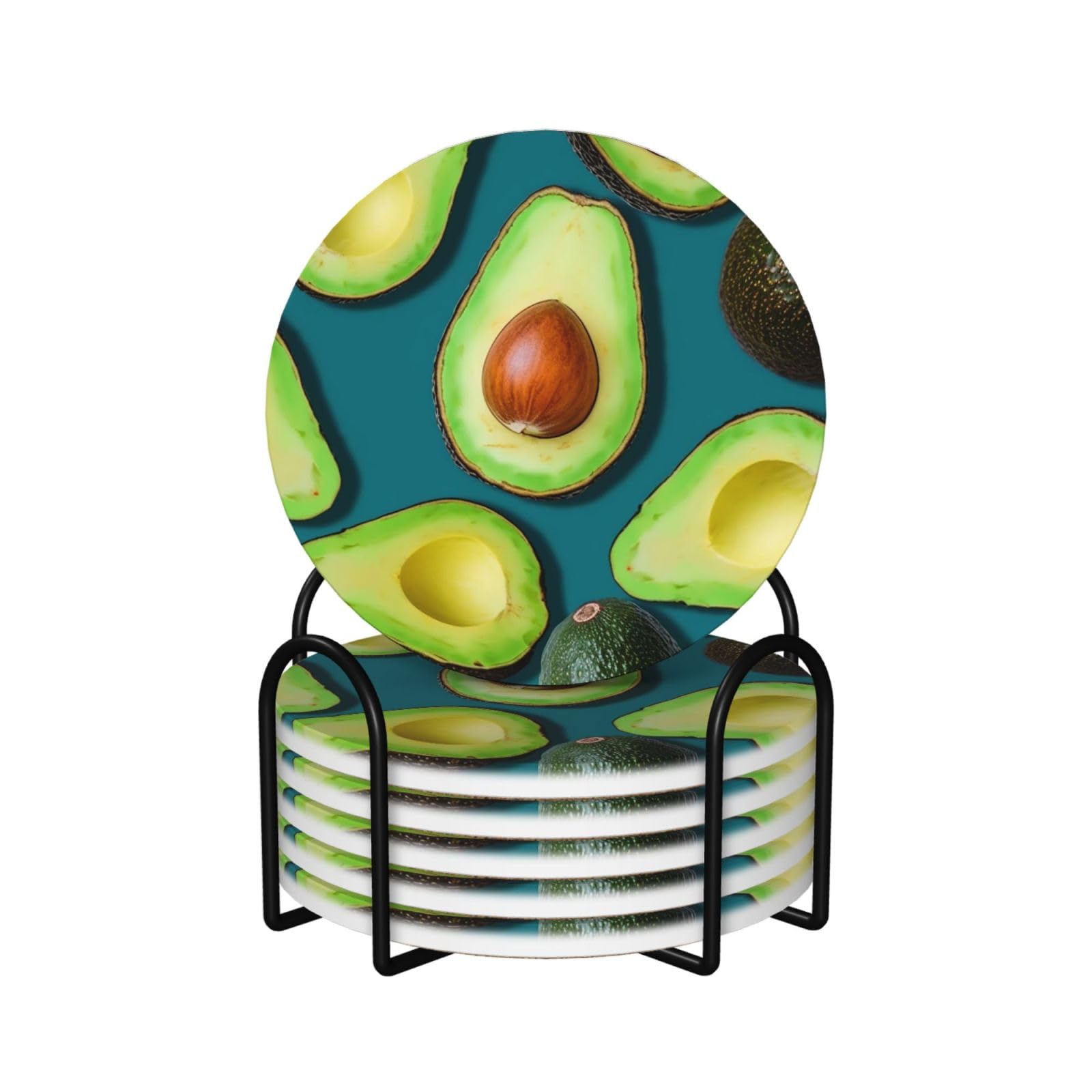 Dessous de verre en céramique lot de 6 avec support absorbant motif fruits