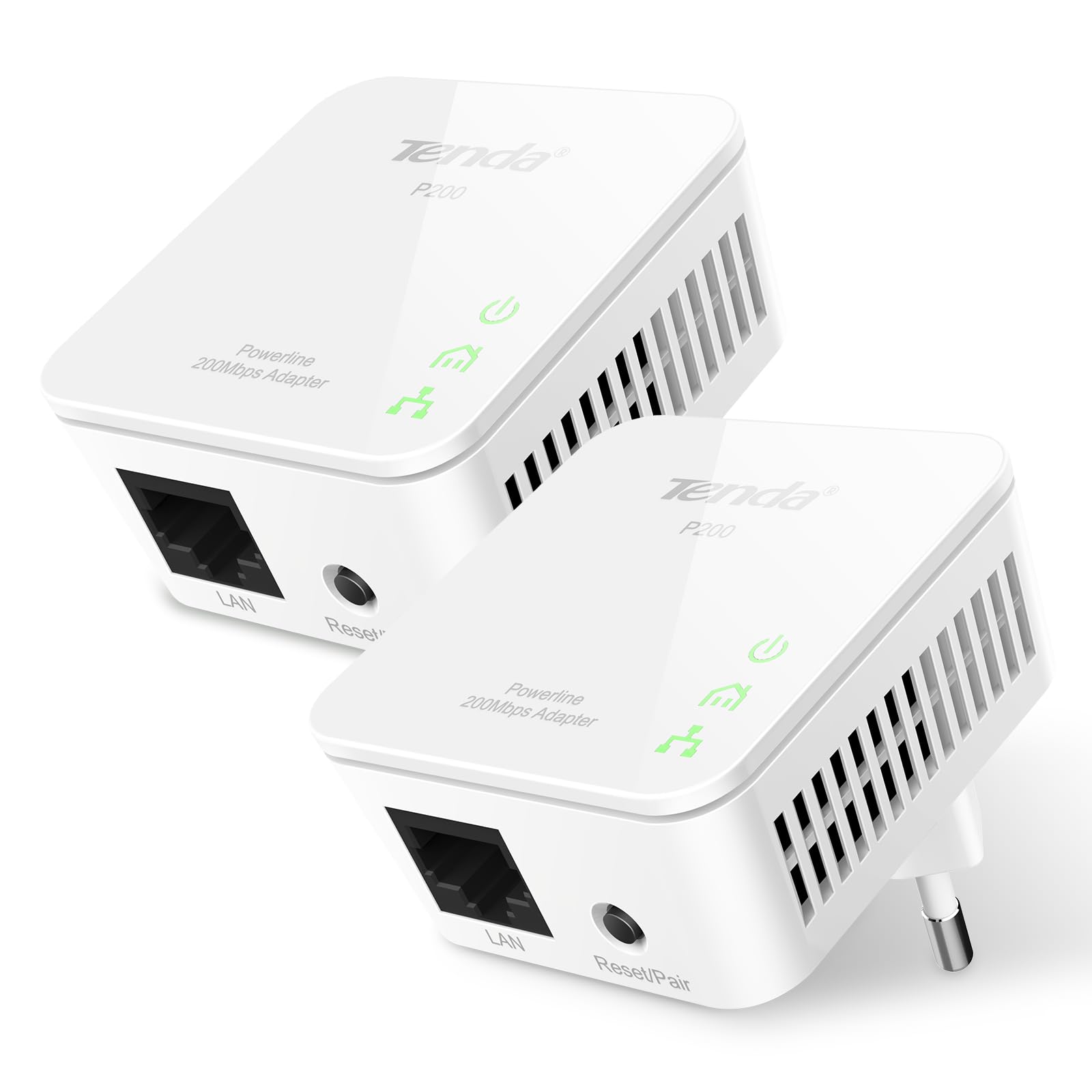 Tenda P200 Powerline Adapter Kit, 200 MBit/s, HomePlug AV, 2 LAN-Ports, Powerline Ethernet über Stromleitung, kompatibel mit Allen Powerline Adaptern, Plug & Play