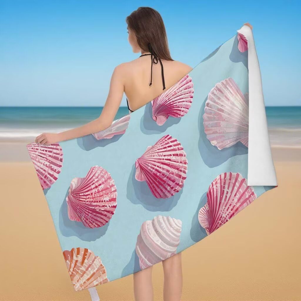 Toalla de Playa Grande 220x100cm/35x70cm, Juego de 2 Toalla Microfibra XXL de Antiarena, Toallas Playa Suave Ligera, Absorbente Secado Rápido, Beach Towel Viaje, Regalo Mujer Hombre (Caparazón) G-52