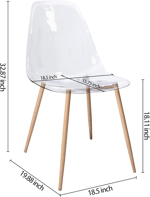 CangLong Acrylic Ghost Crystal Clear Seat,Modern Plastic Shell Accent Side Chairs for Kitchen, Dining, Living, Guest, Bed Room, Set of 4, Transparent 4