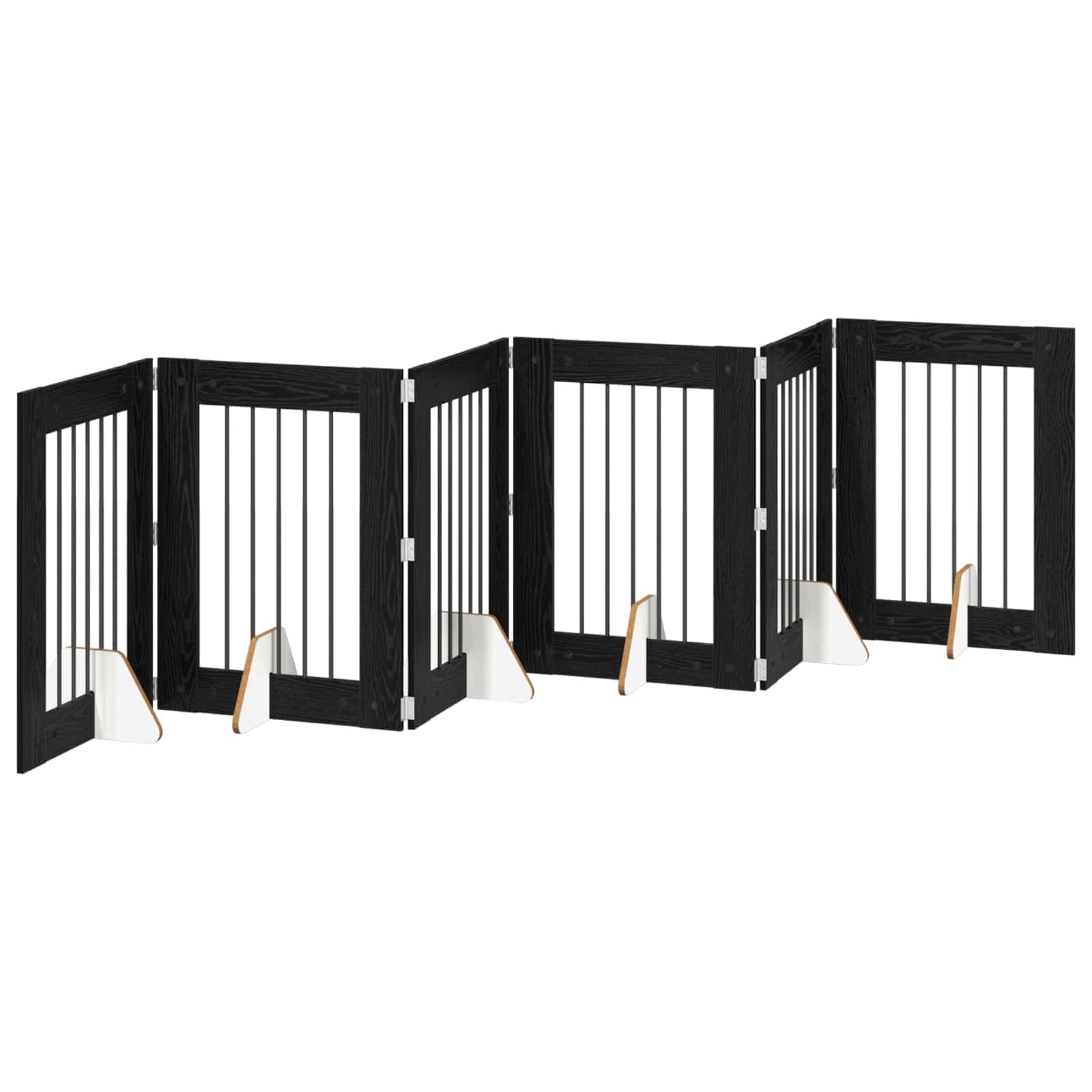 Puerta para perros con soporte, 6 piezas de roble negro, 60 x 80 cm, plegable y portátil, rejilla de metal para perros para interior y exterior, parque seguro, ampliable para cachorros