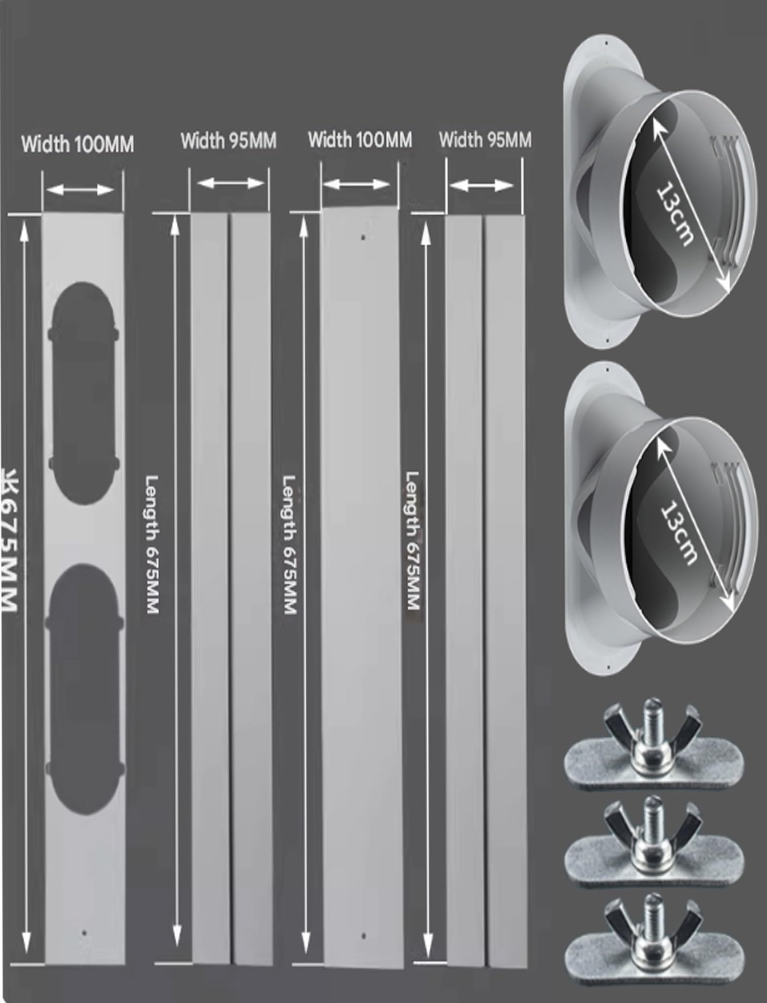 Kit de ventilación de Ventana portátil Doble,Paneles de Sellado de PVC for Aire Acondicionado,Kit de ventilación de Puerta corrediza(13cm/5in,161-258cm/63-101in)
