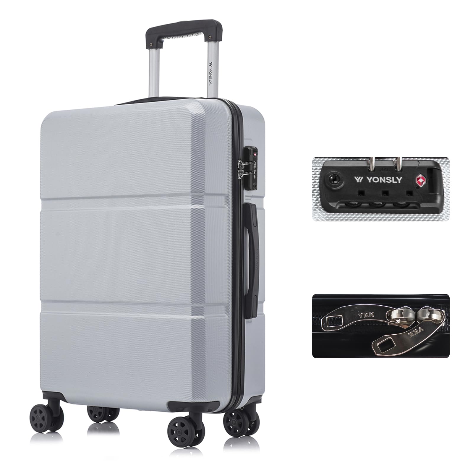 yonsly Koffer Suitcase, Trolley Reisekoffer, Rollkoffer Handgepäck mit 4 Rollen 360°, ABS Hartschalen, Sicherheitsschloss, Weicher Gummigriff, 210D-Futter