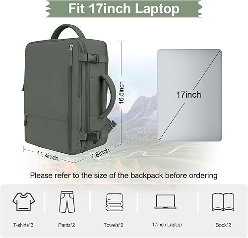 Miniatura 4 de Hanples Mochila de viaje para mujeres y hombres, mochila grande para artículos personales, mochila para laptop aprobada por la TSA Flight, Verde