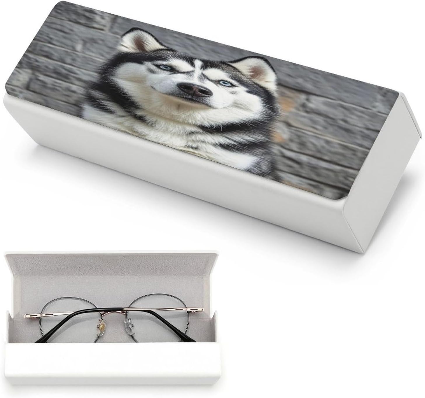 Husky Dog Eyeglasses Case Hard Shell for Men Women PU Leather Eyeglass Cover Fashionable Travel Sunglasses Cases Portable Reading Glasses Cover with Cleaning Cloth image 5