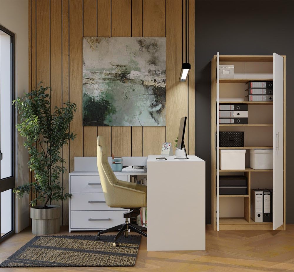 CDF Libreria Con Ante Scaffale Colonna Ufficio Rovere Artisan/Bianco