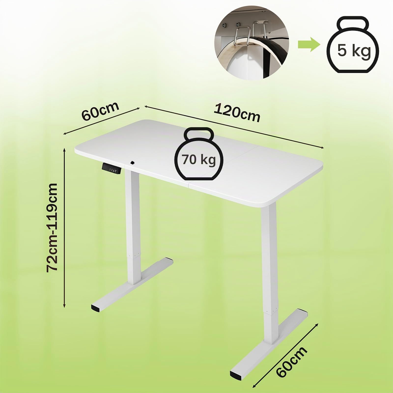 Mesa Escritorio Gaming Blanco, Mesa Gaming Desk 120x60, Escritorio Gamer con Motor silencioso y elevación eléctrica