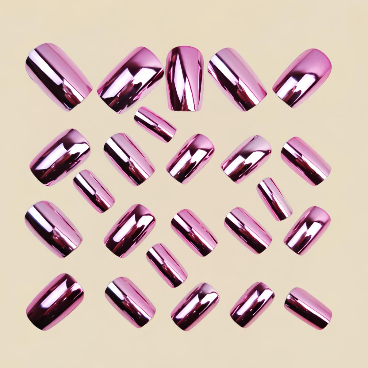 Pink Chrome Press on Nails SHIQIXIANNV Medium Square Fake Nails Metallic Mirror False Nail Design Pink Electroplated Glossy Acrylic Nails for Women Girl DIY Manicure Decoration 24Pcs