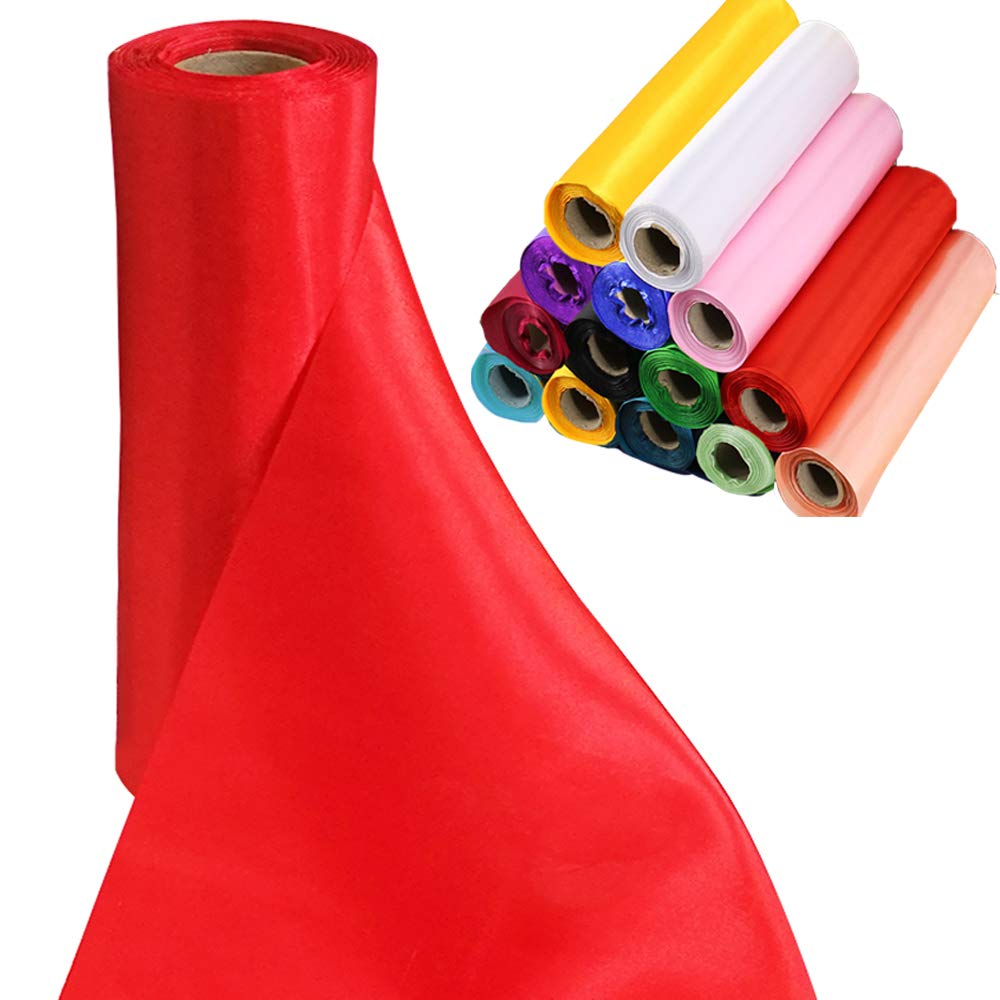 Time to Sparkle 5 Rolls 29cmx20M Satin Roll Sash Fabric Chair Cover Bows Table Runner Sashes Swags for Wedding PartyRed