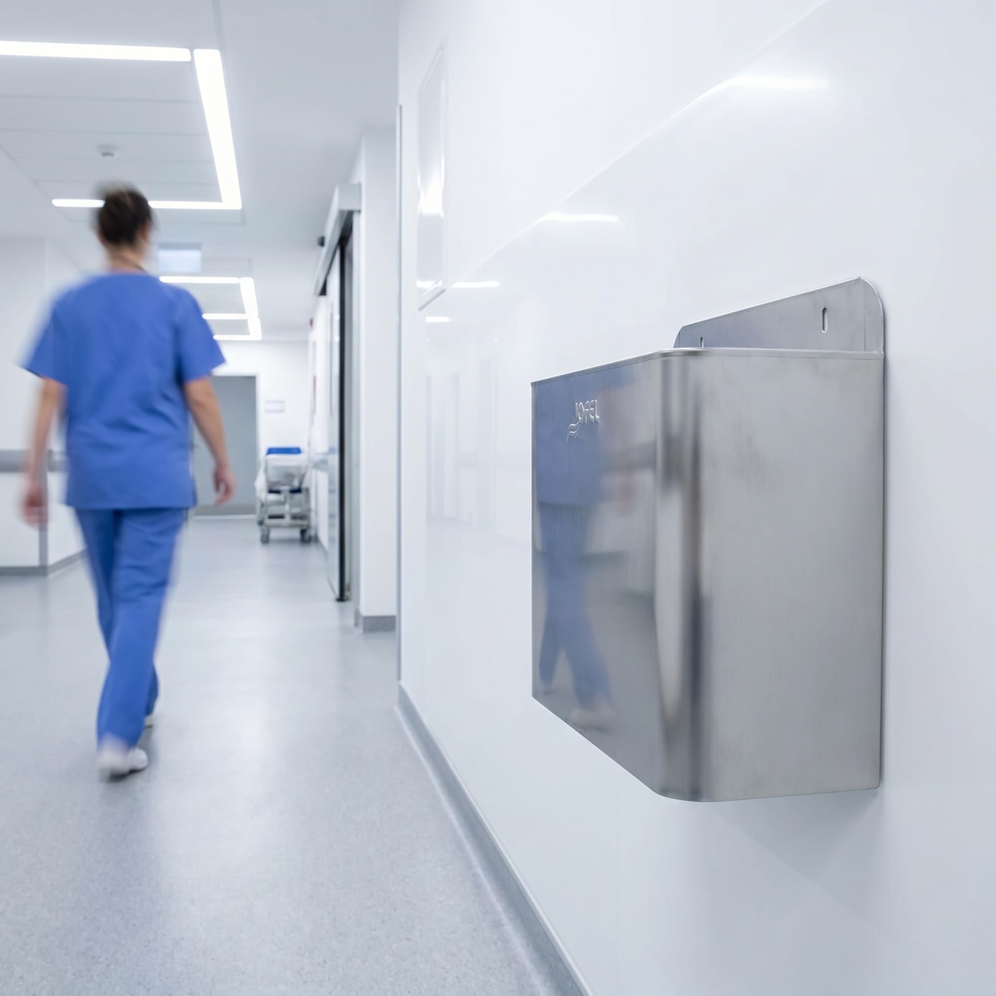 Jofel Wandabfallbehälter Edelstahl 10L - Kompakter Wandmülleimer für Gewerbe, Gastronomie & Krankenhäuser - Abnehmbarer Abfalleimer zur leichten Reinigung, Satiniert, 280x325x130 mm