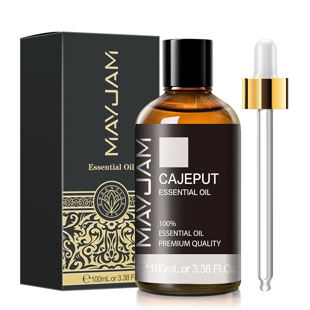 MAYJAM Cajeput Essential Oil, 3.38FL.OZ Pure Essential Oils with Glass Dropper, Large Volume Cajeput Oil, Perfect for Massage, DIY Candle and Soap Making (100ML)