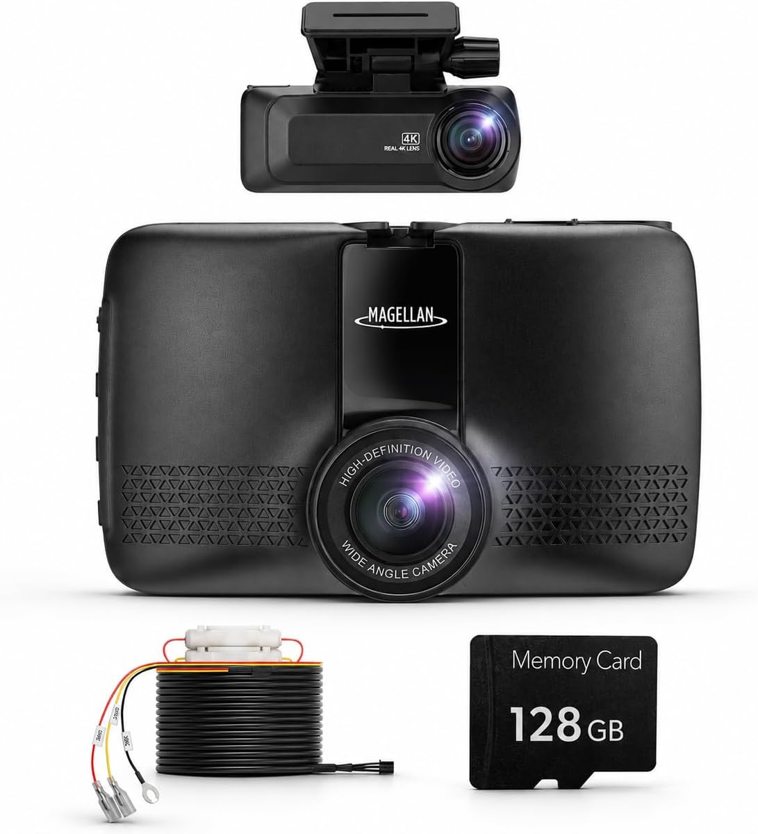 Dash Cam delantera y trasera, 4K+4K HDR, tarjeta de 128 GB, soporte resistente, modo de estacionamiento incluido, Starvis 2 dual, Wi-Fi incorporado, GPS, control de aplicaciones, visión nocturna