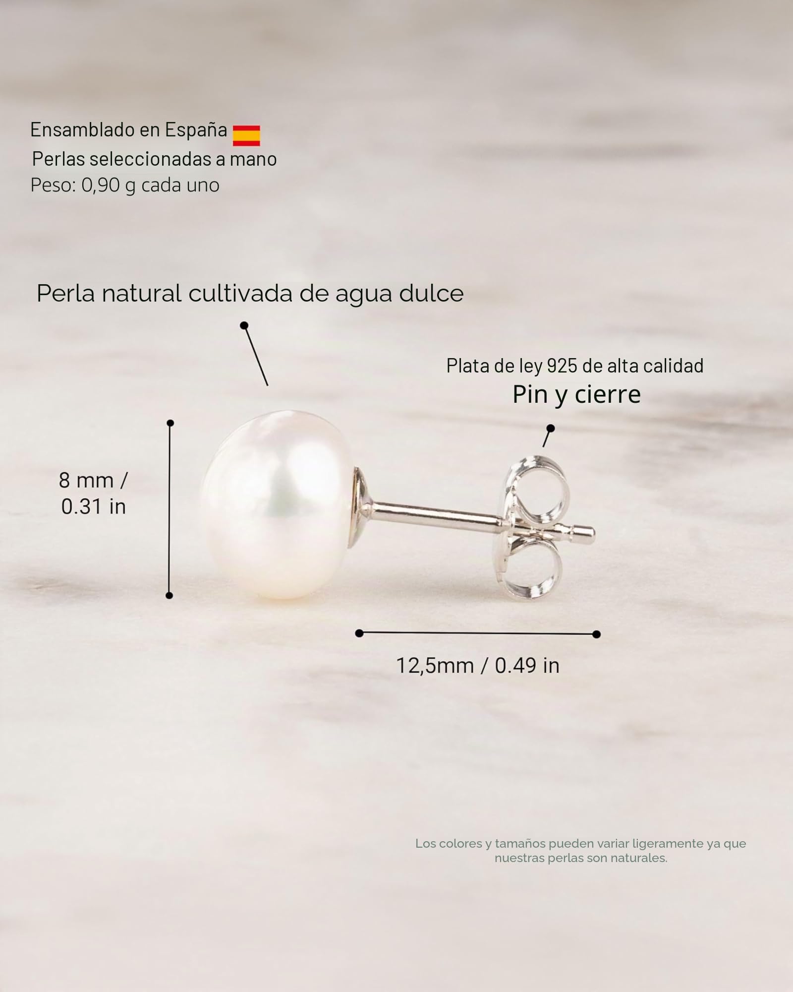 Pendientes de Perlas Cultivadas de Agua Dulce Para Mujer y Niña SECRET & YOU - Plata de Ley 925 en 10 tamaños, de 4 mm a 13 mm