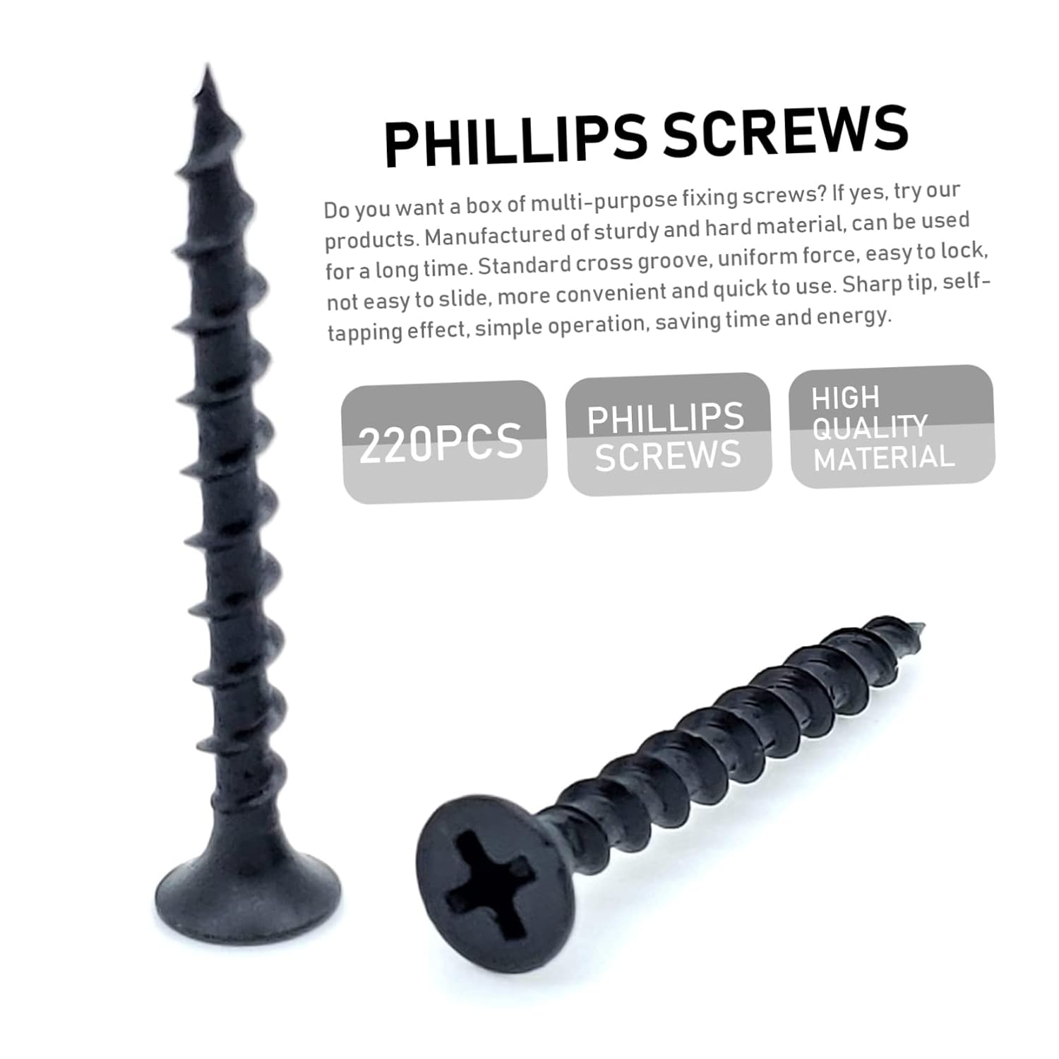 220pcs Heavy-Duty Self Tapping Screws Countersunk Plasterboard Screws for Drywall Installation Coarse Thread Easy to Use for Home and Professional Repairs