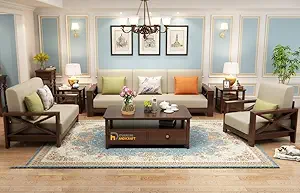 DEVANSHI HANDICRAFT Sheesham Wood 6 Seater Sofa Set with Center Table for Living Room - Wooden Sofa Set for Home Furniture 3+2+1 (Honey Finish)