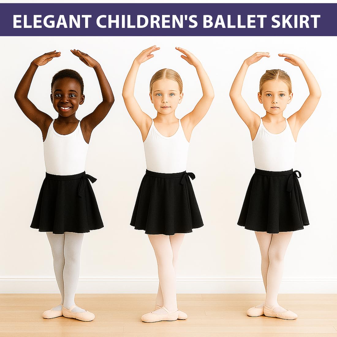 Falda de Ballet niña Chiffon, transpirable, suave, cintura ajustable, negro, gimnasia