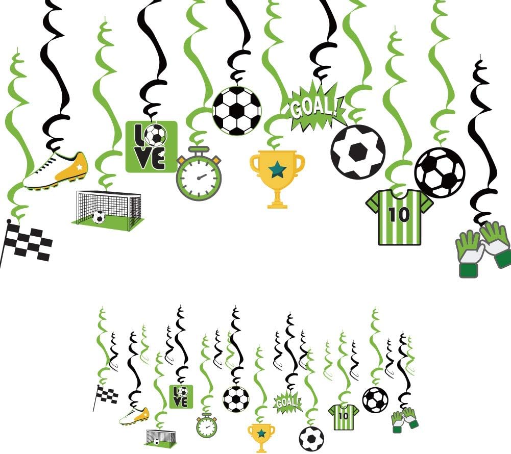 Soccer Themed Hanging Foil Swirls Decoration Soccer Boys Kids Birthday Baby Shower Party Decoration 24Pcs SUNBEAUTY