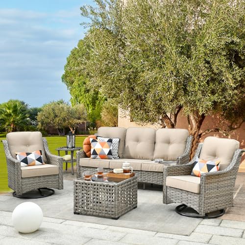 Patio-FurnitureAll-Weather-Wicker-5-PCS-Outdoor-Sofa-with-High-Back-Swivel-Rocker-ChairsConversation-Set-with-Solar-Powered-Coffee-TableGrey-Rattan-Beige-Cushion Patio FurnitureAll Weather Wicker 5 PCS Outdoor Sofa with High Back Swivel Rocker ChairsConversation Set with Solar Powered Coffee TableGrey Rattan Beige Cushion