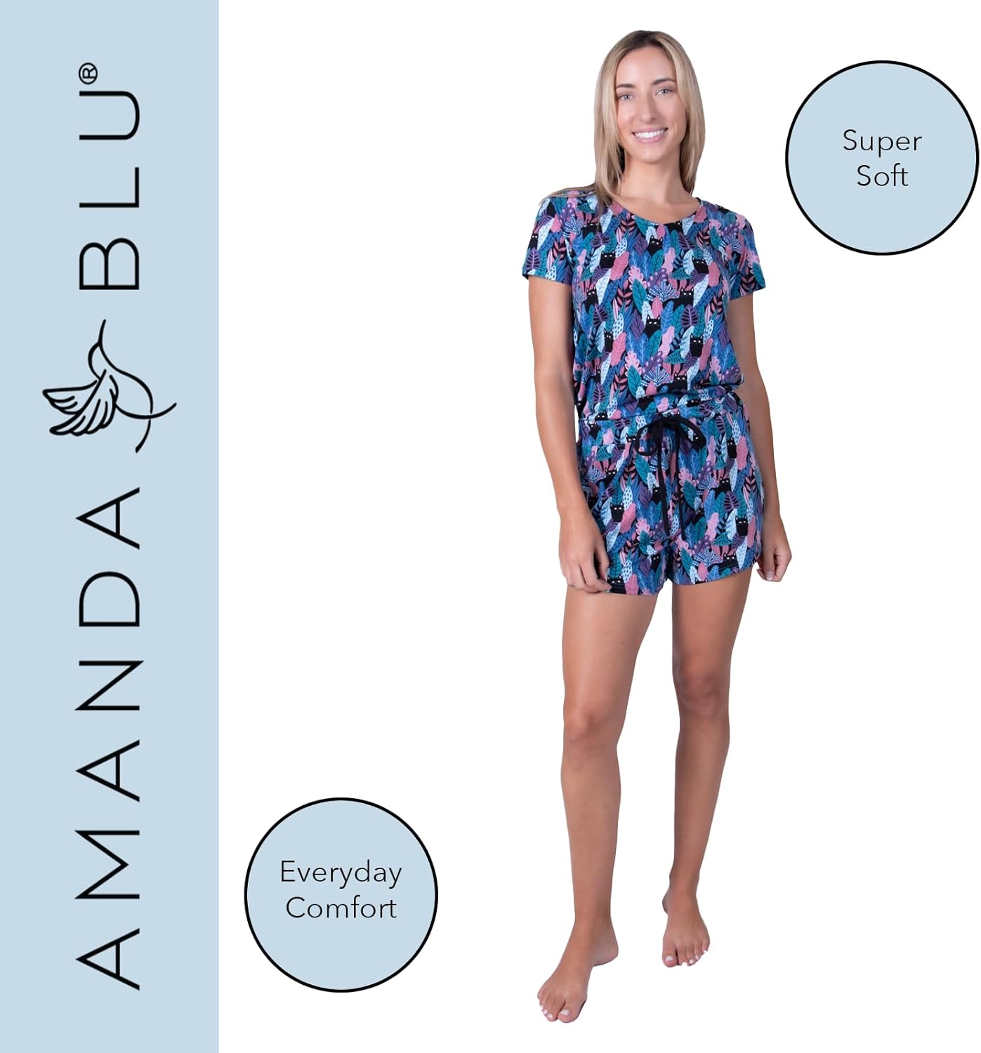 Amanda Blu Women’s Classic Pajamas Top & Shorts Lounge/PJ Set, Super Soft, Comfy Wide Leg - Image 2