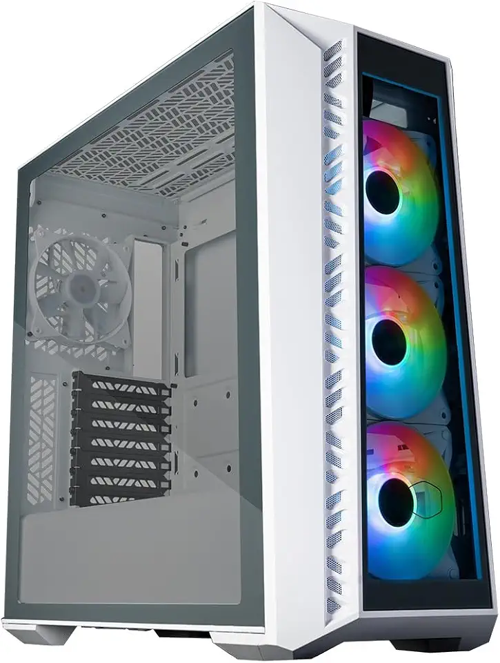 Cooler Master MasterBox 520 PC Case – Mid-Tower ATX Chassis, 4 x Pre-Installed Fans (Front & Rear), Multiple Airflow Configurations, Tempered Glass Front & Side Panel, ARGB Controller - White