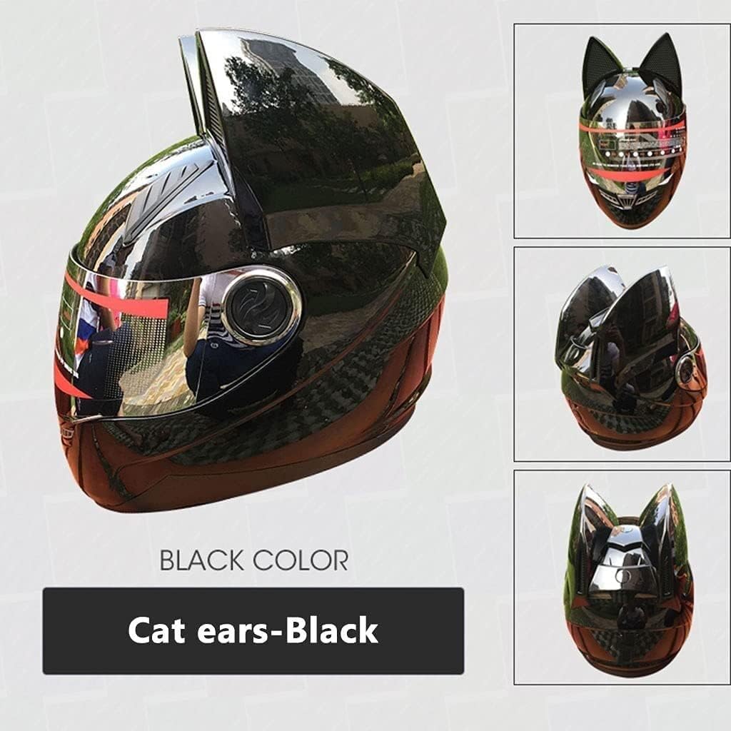 Men Women Cat Ears Motorcycle Full Face Helmet - Off-Road ATV Motorcycle Helmet with Flip Up Visors DOT Certified Motocross Helmet for Cruiser Scooter Chopper ATV ( Color : B , Size : L=56-57cm )
