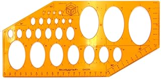 by Graph'It Normograph for Technical Drawings, Maps and Charts, Durable Plastic, Shockproof, Isometric Ellipses, 27 Shapes from 2 to 75 mm