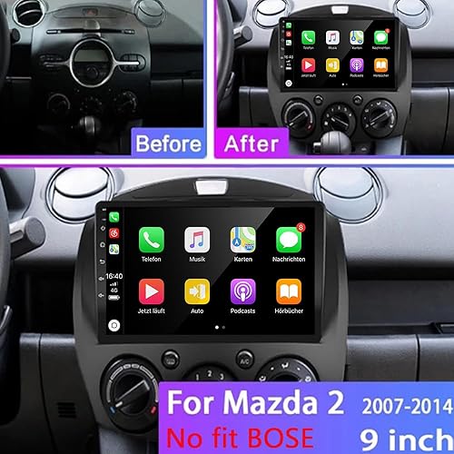 Miniatura 3 de Hac Sa Beach Para Android 13 Mazda 2 Radio 2007-2014 Navegación GPS con Carplay inalámbrico Android Auto Receptor 9 "IPS HD Pantalla táctil Cámara