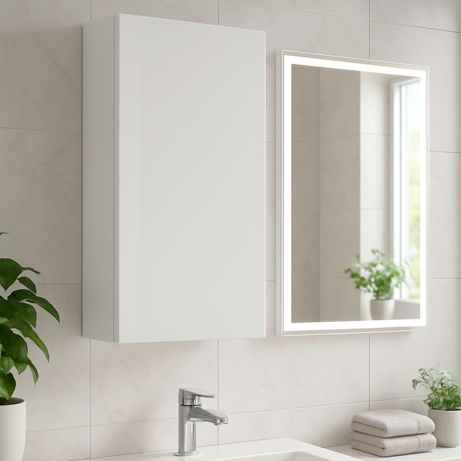 Arreditaly Pensile Bagno Sospeso Con Anta Reversibile E 2 Ripiani Regolabili Mobile Salvaspazio Da Parete In Melaminico Per Bagni Moderni E Piccoli Spazi 60 x 30 x 16 Cm Bianco
