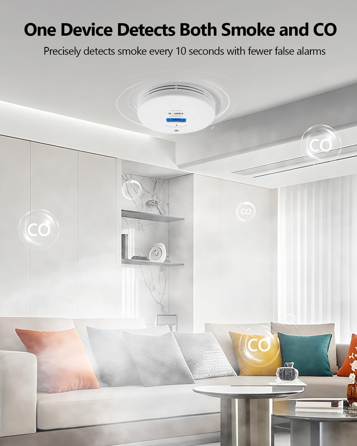 Smoke Detector Carbon Monoxide Detector Combo 10 Year Battery, Kttrey 2 in 1 CO & Smoke Alarm with LCD Screen and Test/Silence Button, 3 Pack