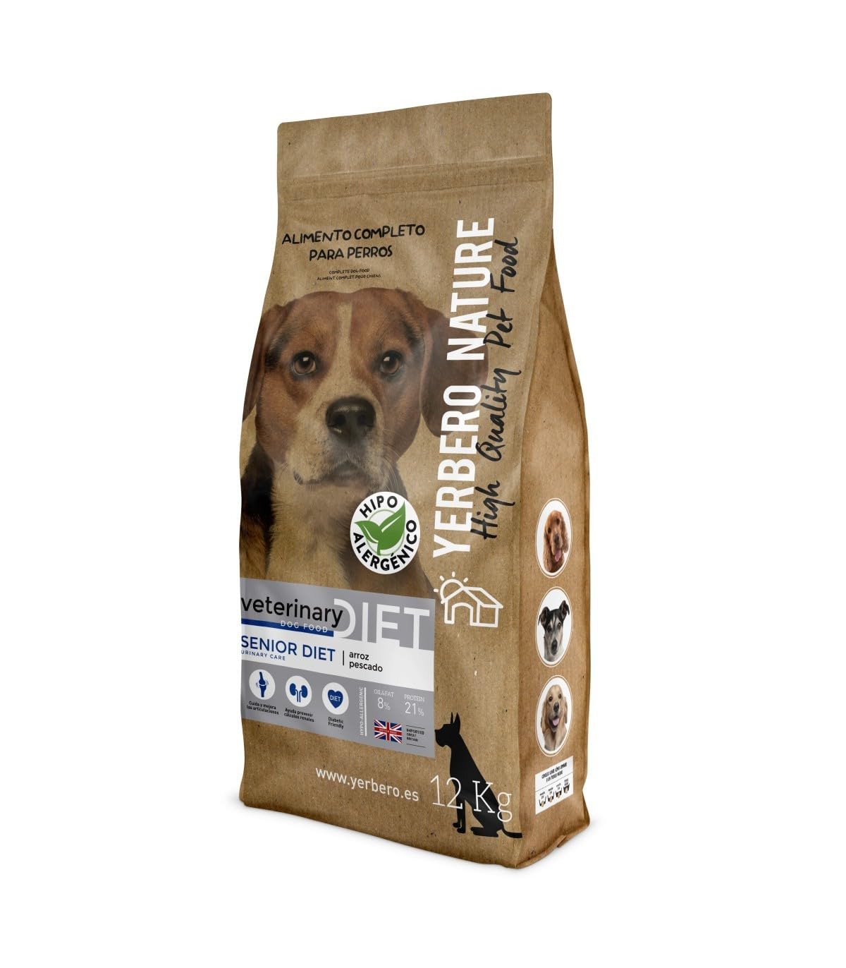 YERBERO Nature Senior Diet Comida Light Hipoalergénica para Perros Mayores 12kg