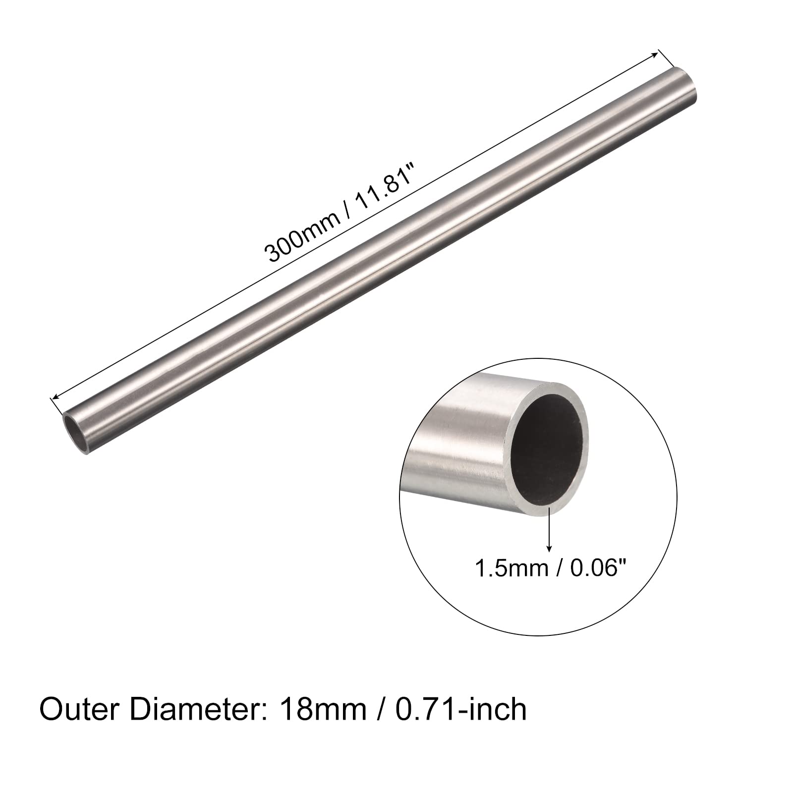 Tube Acier Inoxydable 304 - Ø18mm X 1.5mm X 300mm - Pour Industrie, Machines, Capteurs