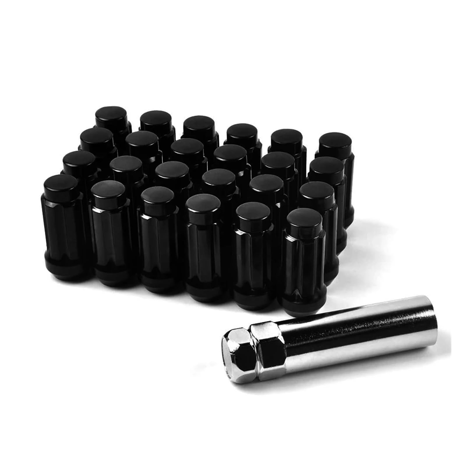 24 szt. Nakrętki kół M14x1,5 czarne lub chromowane 14x1,5 nakrętka wielowypustowa do koła(QLN038)