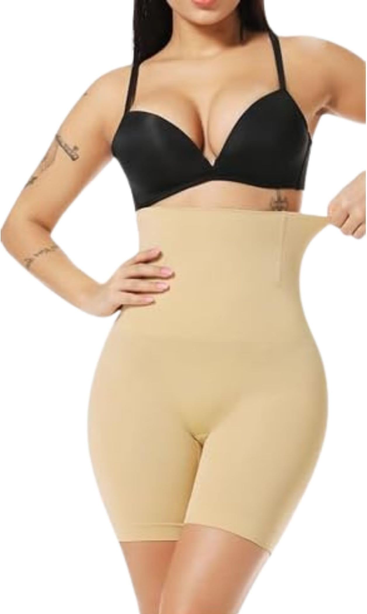 Women’s Nylon Spandex No Rolling Down High Waist Tummy Control/Tummy Tucker/Butt Lifter/Body Shaper Shapewear with Lace