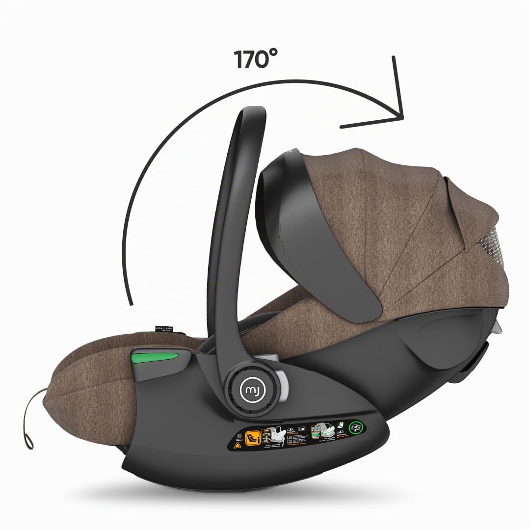 my junior® AURAᵉʳᵍᵒ i-Size Babyschale Autokindersitz mit 170° Liegeposition, 6-stufige Memory-Schaum Kopfstütze, 40-87 cm, bis 13 kg (Hazel)