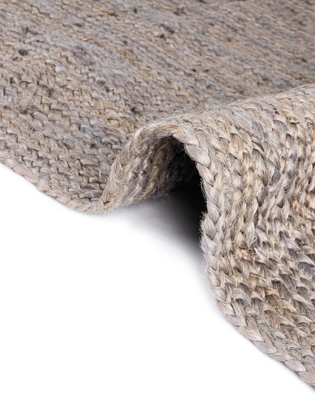 Tapis rond en jute fait à la main gris 0,9 m décor rustique